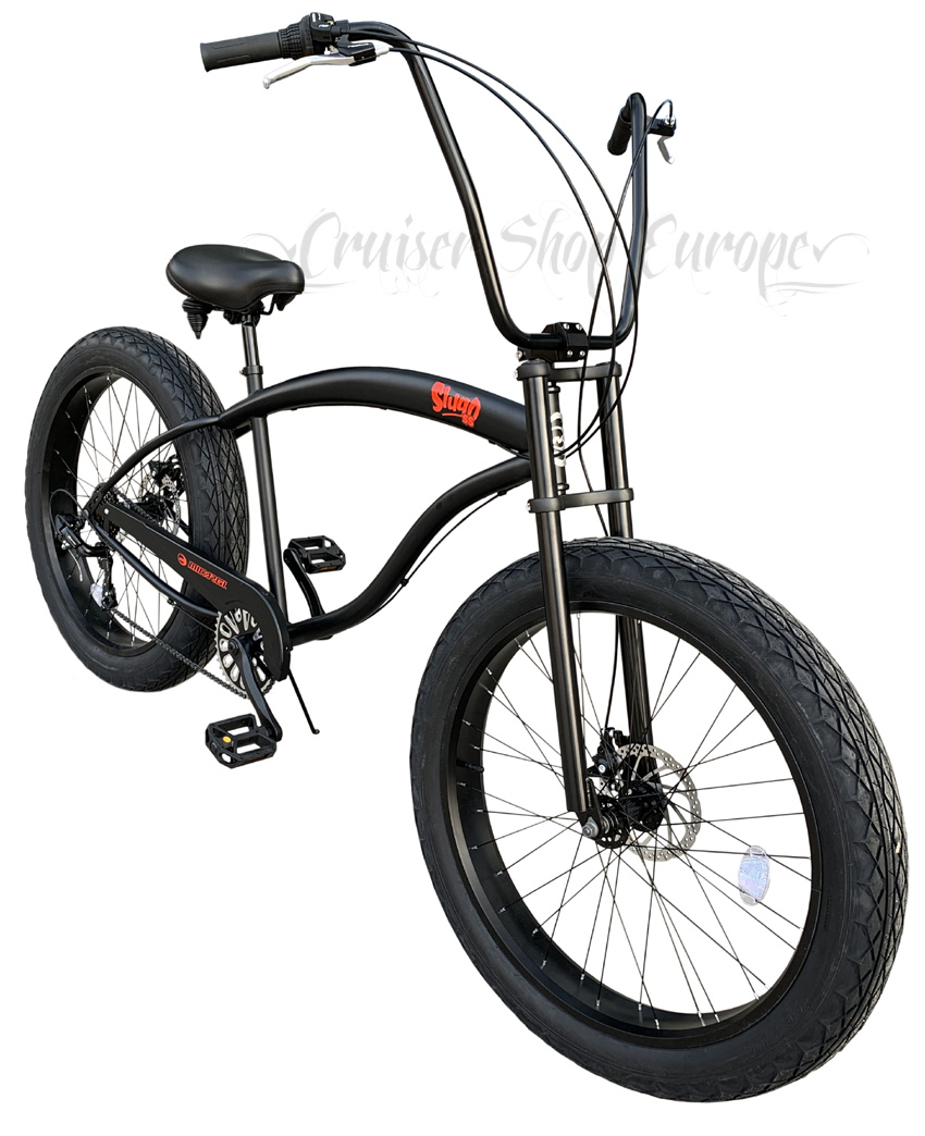 Fat Bike MICARGI Slugo SS - 7 speed BLACK MATTE - customized Fat Tire FATBIKE and CRUISER in one - chopper handlebar and seat